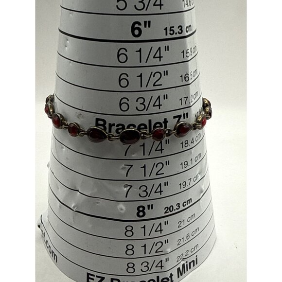 Vintage Red Glass & Brass Oval Link Bracelet With Clasp Closure - Picture 2 of 6